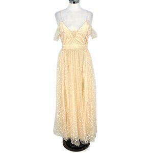 The Vintage Shop Sparkled Mesh Overlay Prom Party Dress Cream Gold Size Medium